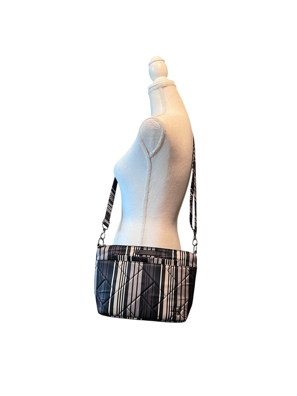 lug Flare Quilted Black and Brown Striped Crossbody Bag